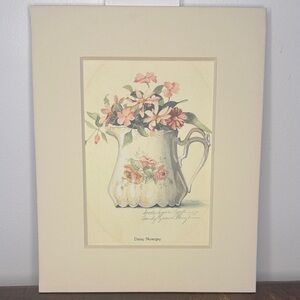 Signed Sandy Lynam Clough Daisy Nosegay Floral Art Print with Cream Frame